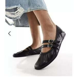 Free People Black Leather Gemini Ballet Flat Size 8 NEW